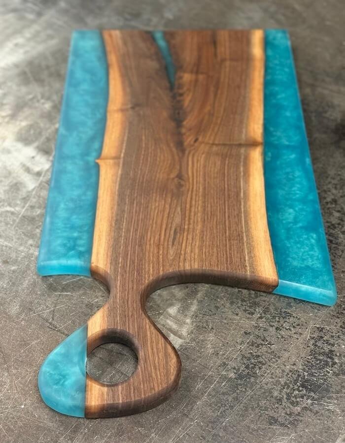 black walnut blue epoxy charcuterie board