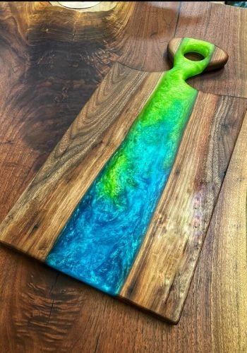 charcuterie board blue green epoxy